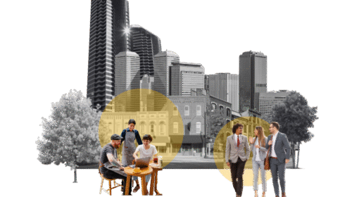 A business organization positioned in front of a landmark building, symbolizing strategic talent management partnership and forward-thinking leadership.